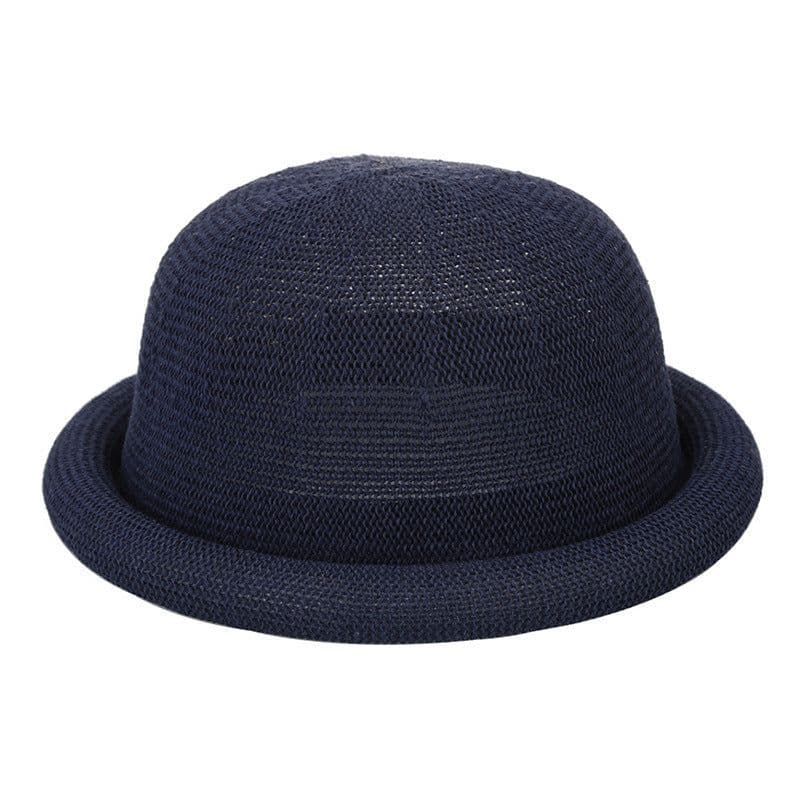 image-Women's Straw Yarn Curled Brim Round Crown Top Hat Leisure Basin Hat