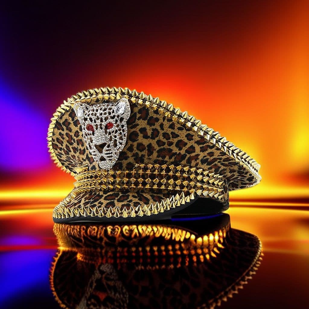 image-Women's Large Round Leopard Rivet Hat Ball Punk Hip Hop Hat