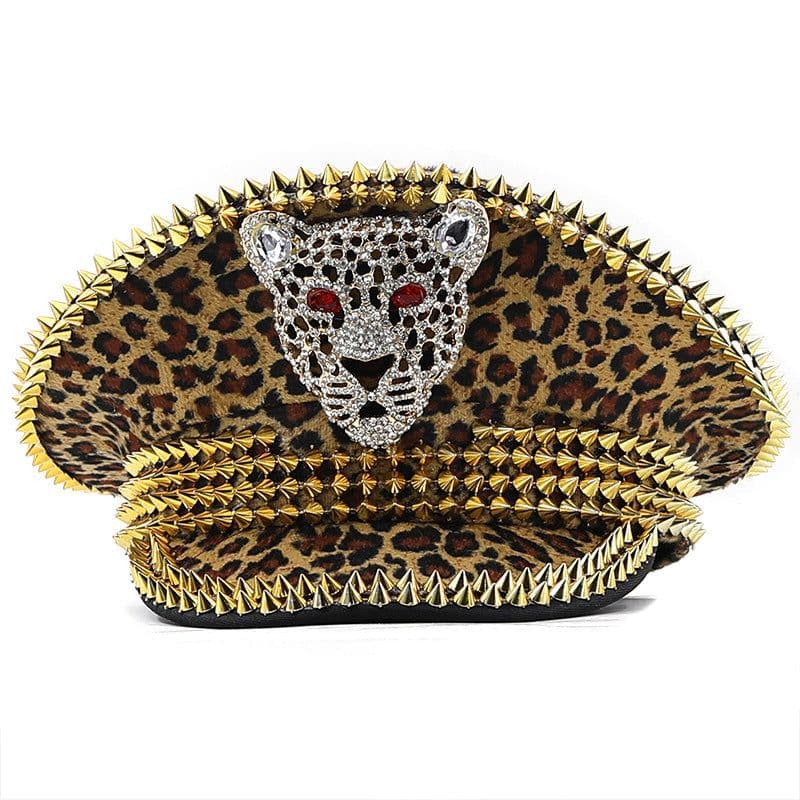 image-Women's Large Round Leopard Rivet Hat Ball Punk Hip Hop Hat