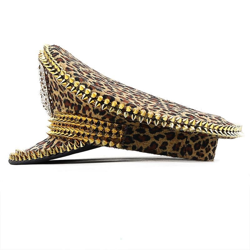 image-Women's Large Round Leopard Rivet Hat Ball Punk Hip Hop Hat