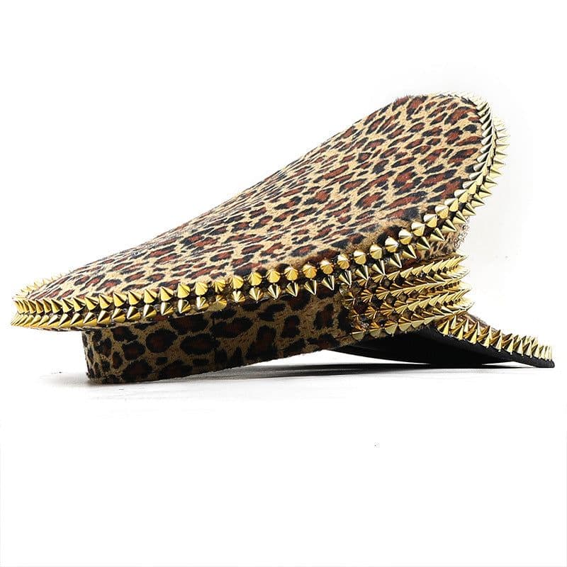 image-Women's Large Round Leopard Rivet Hat Ball Punk Hip Hop Hat