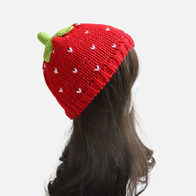 image-Strawberry Hat Handmade Knitted Cute Wool All-match Casual Make Your Face Look Smaller Toe Cap