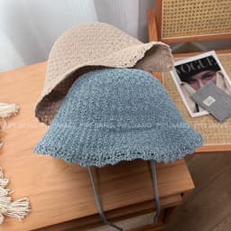 image-Knitted Lace-up Bow Lace Gentle Outing Sunshade Mori Bucket Hat