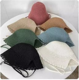 image-Knitted Lace-up Bow Lace Gentle Outing Sunshade Mori Bucket Hat