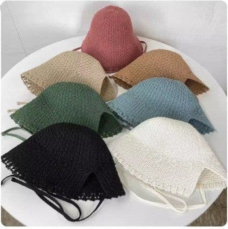 image-Knitted Lace-up Bow Lace Gentle Outing Sunshade Mori Bucket Hat