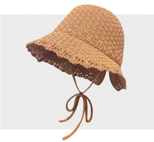 image-Knitted Lace-up Bow Lace Gentle Outing Sunshade Mori Bucket Hat