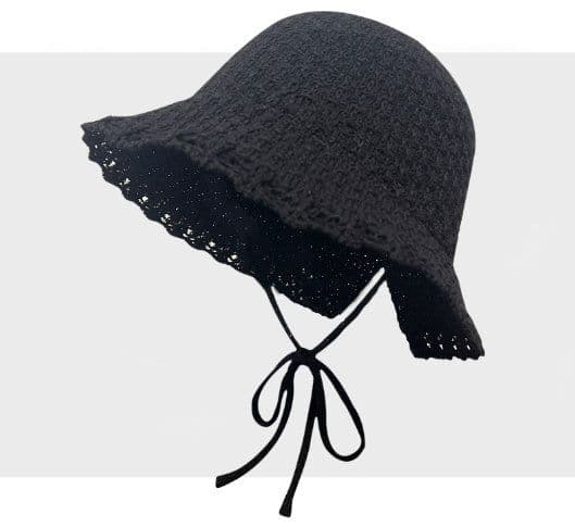 image-Knitted Lace-up Bow Lace Gentle Outing Sunshade Mori Bucket Hat