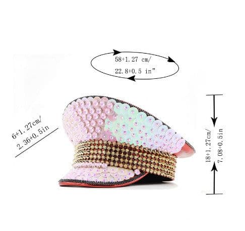 image-Women's Wedding Cap Pink Sequin Diamond Photography Hat Peaked Cap Party Carnival Flat-top Hat Performance Cap