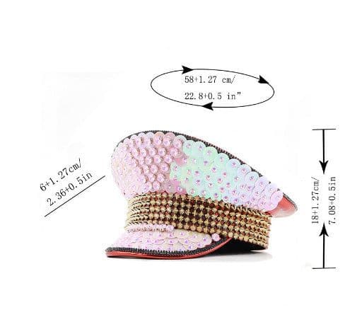 image-Women's Wedding Cap Pink Sequin Diamond Photography Hat Peaked Cap Party Carnival Flat-top Hat Performance Cap