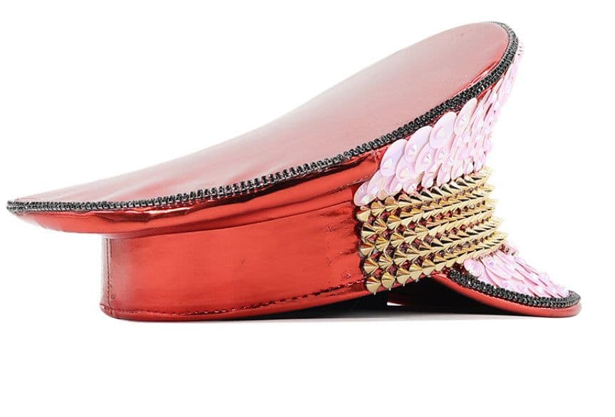image-Women's Wedding Cap Pink Sequin Diamond Photography Hat Peaked Cap Party Carnival Flat-top Hat Performance Cap