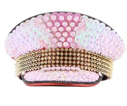 image-Women's Wedding Cap Pink Sequin Diamond Photography Hat Peaked Cap Party Carnival Flat-top Hat Performance Cap