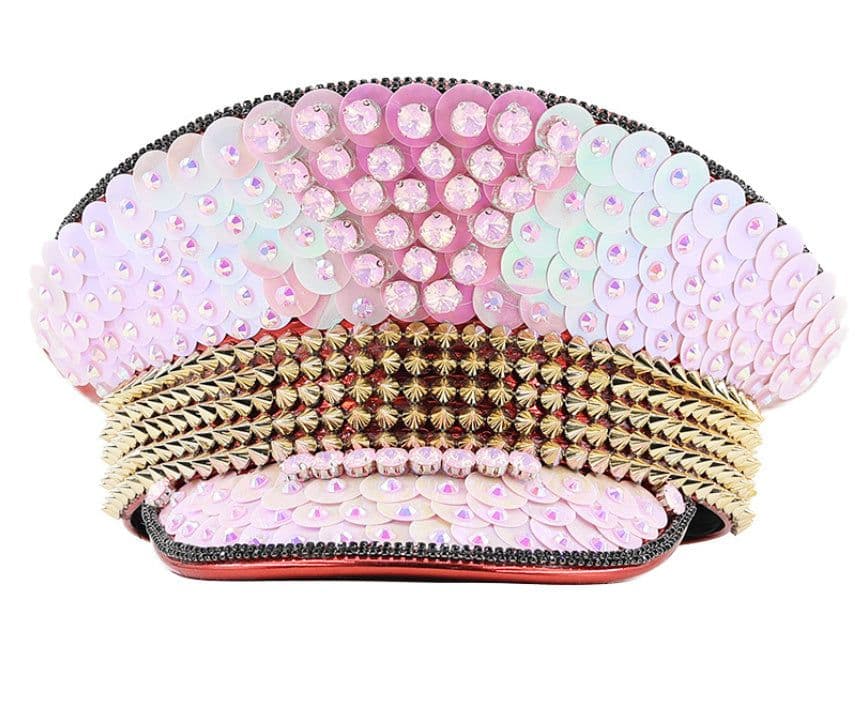 image-Women's Wedding Cap Pink Sequin Diamond Photography Hat Peaked Cap Party Carnival Flat-top Hat Performance Cap