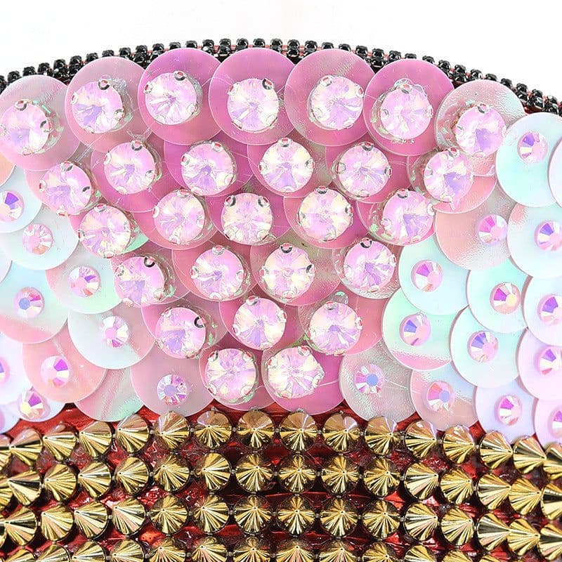 image-Women's Wedding Cap Pink Sequin Diamond Photography Hat Peaked Cap Party Carnival Flat-top Hat Performance Cap