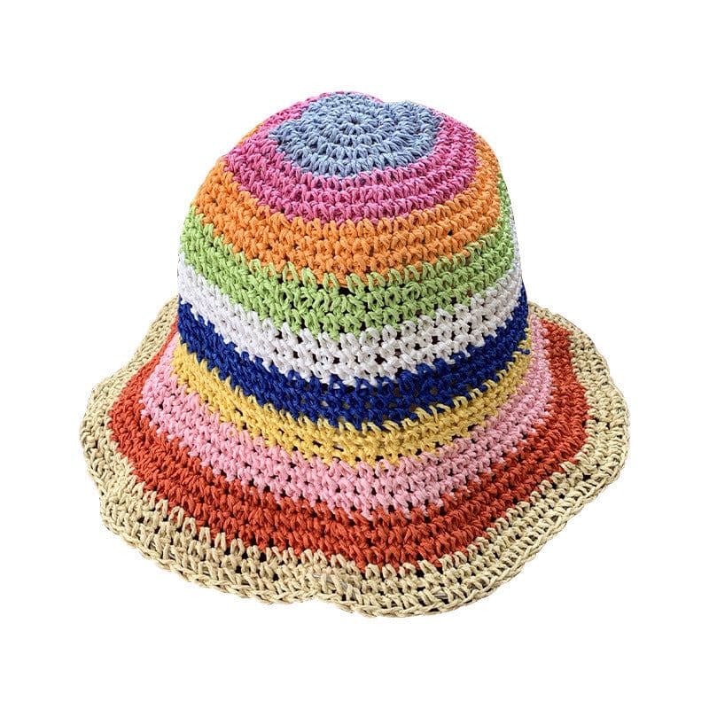image-Rainbow Straw Bucket Hat Women's Summer Breathable Sun-proof Sun Protection