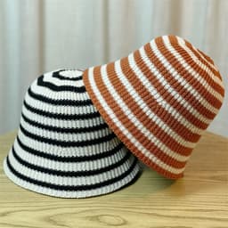 image-Sunshade Leisure Striped Knitted Dome Bucket Foldable Tide Bucket Hat