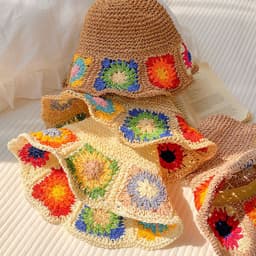 image-Women's Color Handmade Woven Hollowed Straw Hat