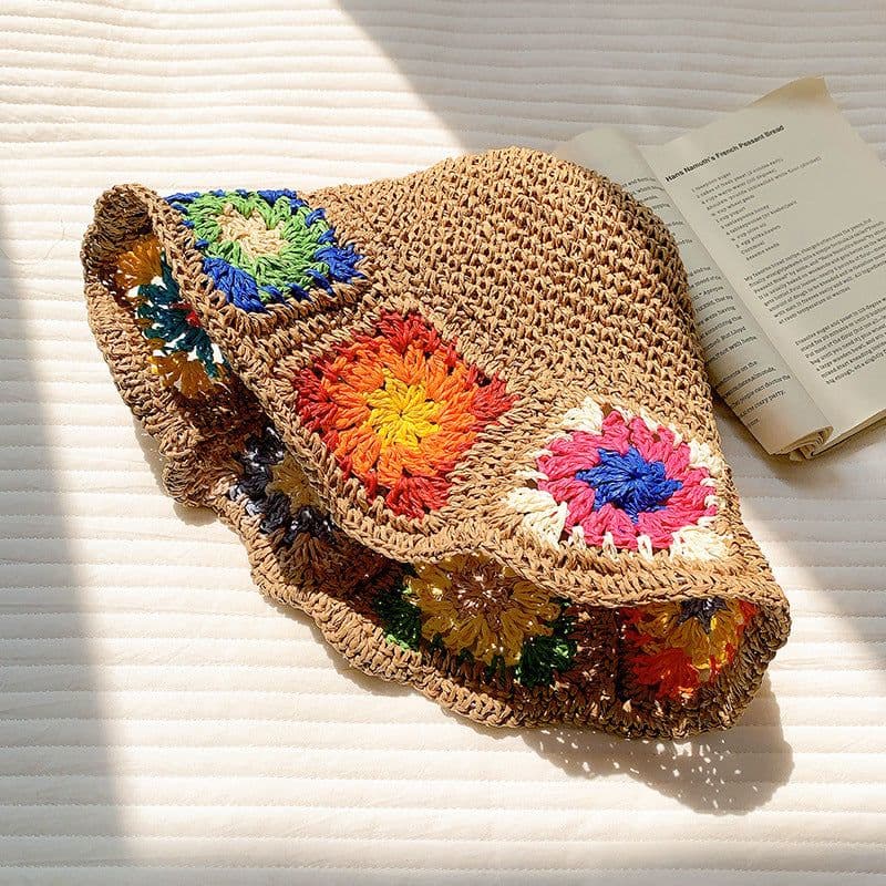 image-Women's Color Handmade Woven Hollowed Straw Hat