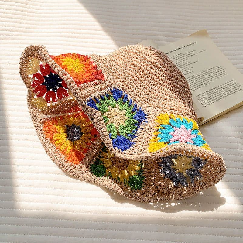 image-Women's Color Handmade Woven Hollowed Straw Hat
