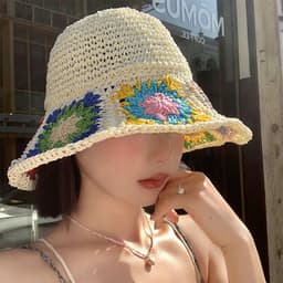 image-Women's Color Handmade Woven Hollowed Straw Hat