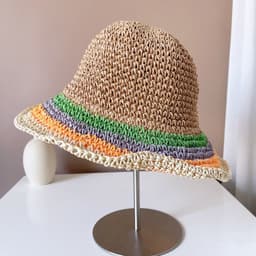 image-Women's Sun Protection Contrast Color Striped Straw Hat