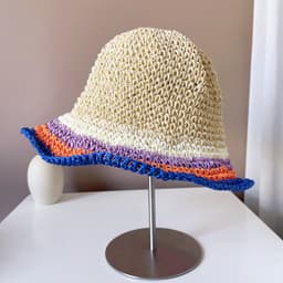 image-Women's Sun Protection Contrast Color Striped Straw Hat