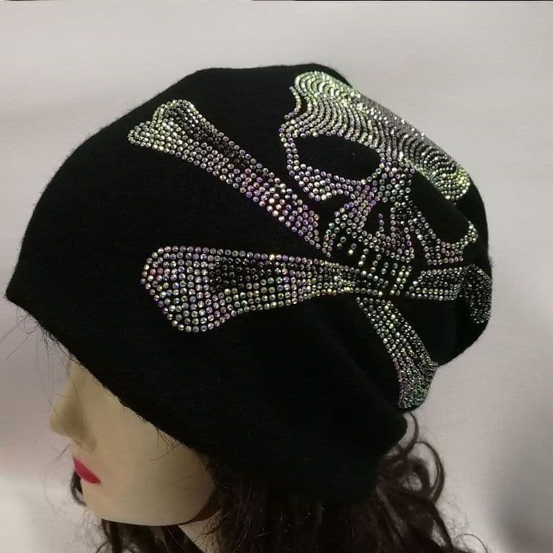 image-Y2g Skull Rhinestone Street Sleeve Cap