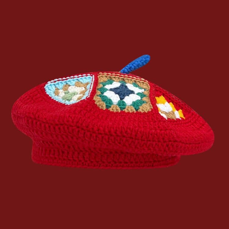 image-Hand-woven Flower Contrast Color Knitted Hat Women