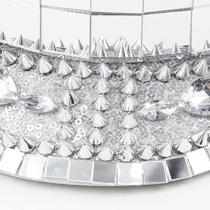 image-Nightclub Silver Rivet Hip Hop Laser Mirror Sequin Cap