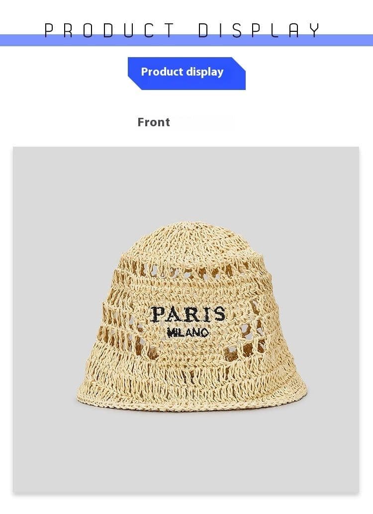image-Hollow Grass Hand-made Embroidered Handwriting Beach Sun Pastoral Style Bucket Hat