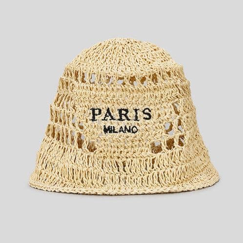 image-Hollow Grass Hand-made Embroidered Handwriting Beach Sun Pastoral Style Bucket Hat