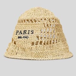 image-Hollow Grass Hand-made Embroidered Handwriting Beach Sun Pastoral Style Bucket Hat