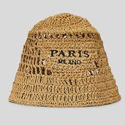 image-Hollow Grass Hand-made Embroidered Handwriting Beach Sun Pastoral Style Bucket Hat