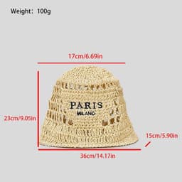 image-Hollow Grass Hand-made Embroidered Handwriting Beach Sun Pastoral Style Bucket Hat