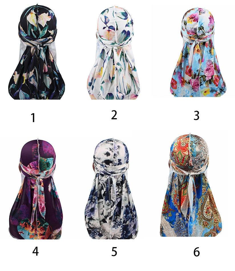 image-High Elastic Print Long Tail Pirate Hat Men Women Pile Cap