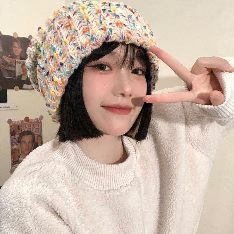 image-Women's Mixed Color Thermal Knitting Sleeve Cap