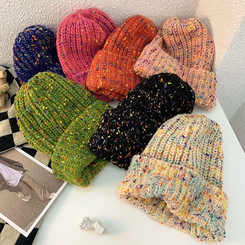 image-Women's Mixed Color Thermal Knitting Sleeve Cap