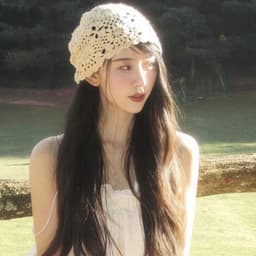 image-Handmade Crochet Baotou Hollow Wool Sweet Art Knitted Thin Section Pile Heap Cap