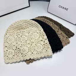 image-Handmade Crochet Baotou Hollow Wool Sweet Art Knitted Thin Section Pile Heap Cap