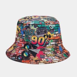 image-Graffiti Double-sided Bucket Hat Female Party Hip Hop Bucket Hat