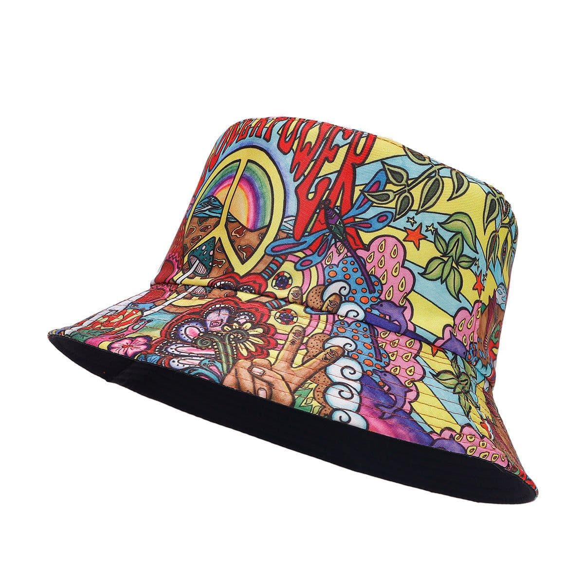 image-Graffiti Double-sided Bucket Hat Female Party Hip Hop Bucket Hat