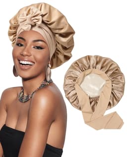 image-Double-layer Satin Ribbon Round Cap Bow Artificial Silk Beauty Hair Care Wide-brimmed Hat
