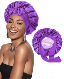 image-Double-layer Satin Ribbon Round Cap Bow Artificial Silk Beauty Hair Care Wide-brimmed Hat