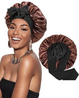 image-Double-layer Satin Ribbon Round Cap Bow Artificial Silk Beauty Hair Care Wide-brimmed Hat