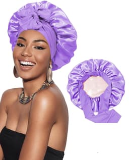 image-Double-layer Satin Ribbon Round Cap Bow Artificial Silk Beauty Hair Care Wide-brimmed Hat