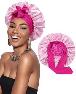 image-Double-layer Satin Ribbon Round Cap Bow Artificial Silk Beauty Hair Care Wide-brimmed Hat