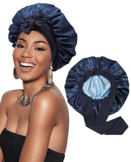 image-Double-layer Satin Ribbon Round Cap Bow Artificial Silk Beauty Hair Care Wide-brimmed Hat