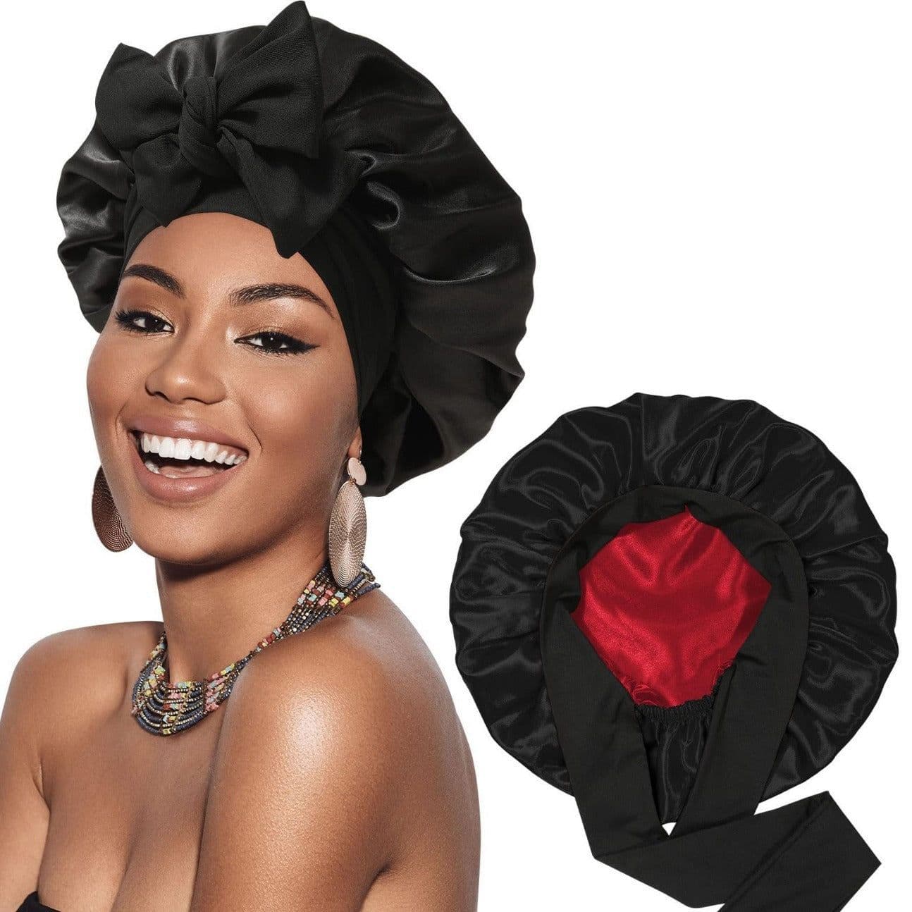 image-Double-layer Satin Ribbon Round Cap Bow Artificial Silk Beauty Hair Care Wide-brimmed Hat