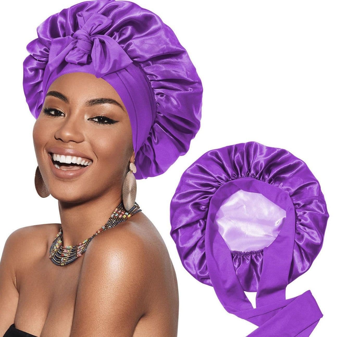 image-Double-layer Satin Ribbon Round Cap Bow Artificial Silk Beauty Hair Care Wide-brimmed Hat