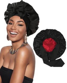 image-Double-layer Satin Ribbon Round Cap Bow Artificial Silk Beauty Hair Care Wide-brimmed Hat