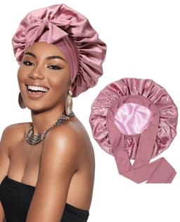 image-Double-layer Satin Ribbon Round Cap Bow Artificial Silk Beauty Hair Care Wide-brimmed Hat
